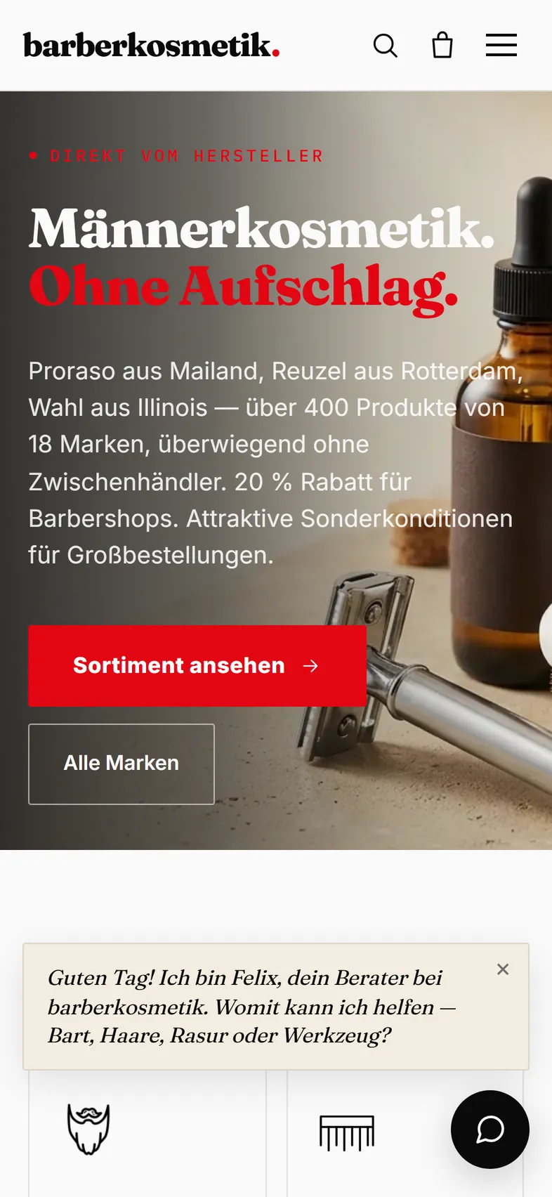 Domovská stránka Barberkosmetik na mobile