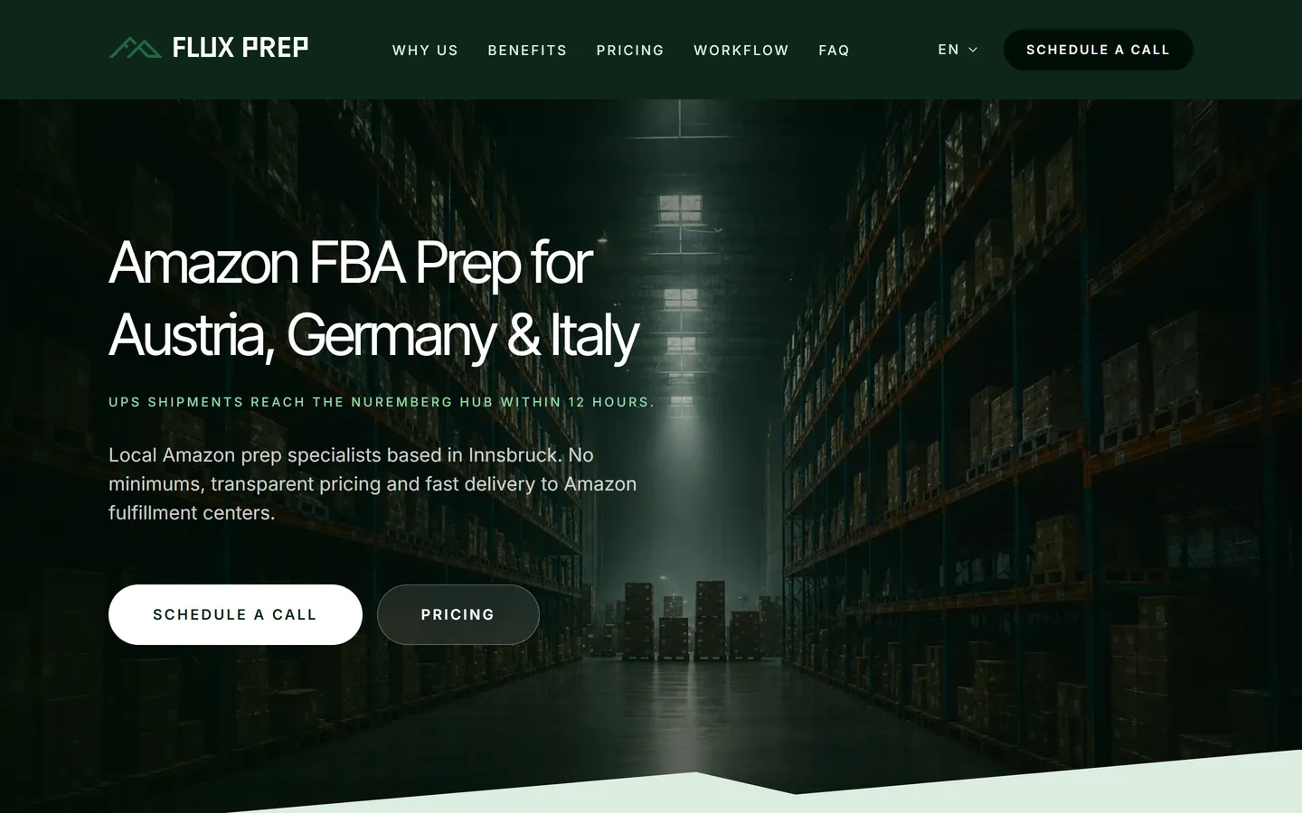 The FluxPrep home page as it ships today