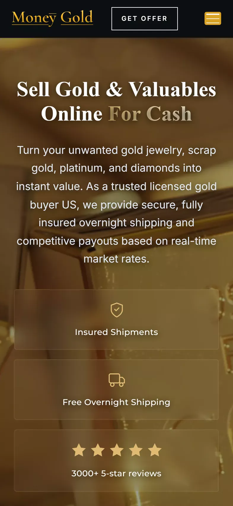 The Money Gold home page on a phone