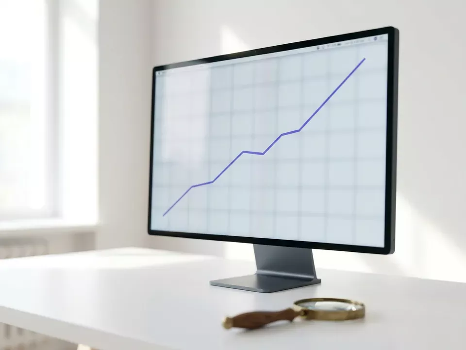 Rastúca krivka organickej návštevnosti na monitore v štúdiu