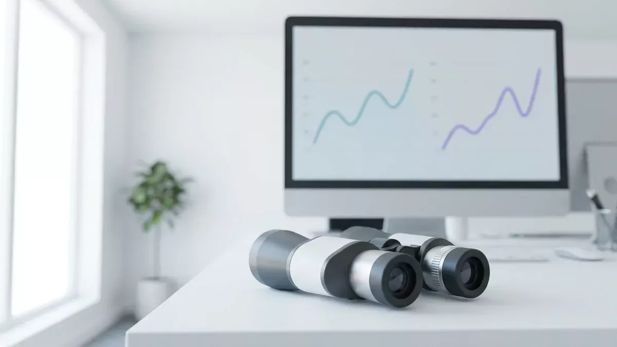 Ďalekohľad pred monitorom s porovnaním dvoch grafov