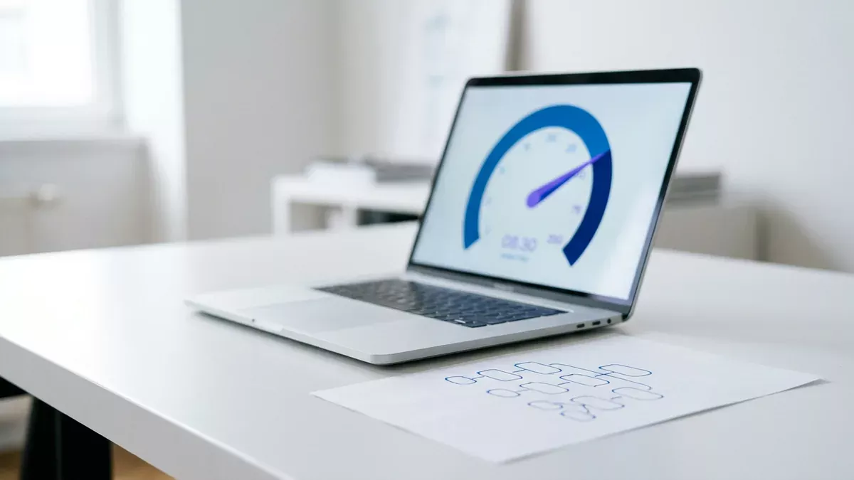 Notebook s ukazovateľom rýchlosti webu a nákres štruktúry stránky